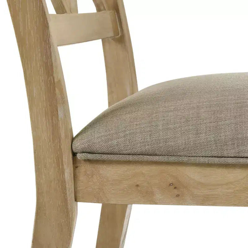Sedia da pranzo in rovere chiaro con schienale a croce, imbottita beige, set da 2
