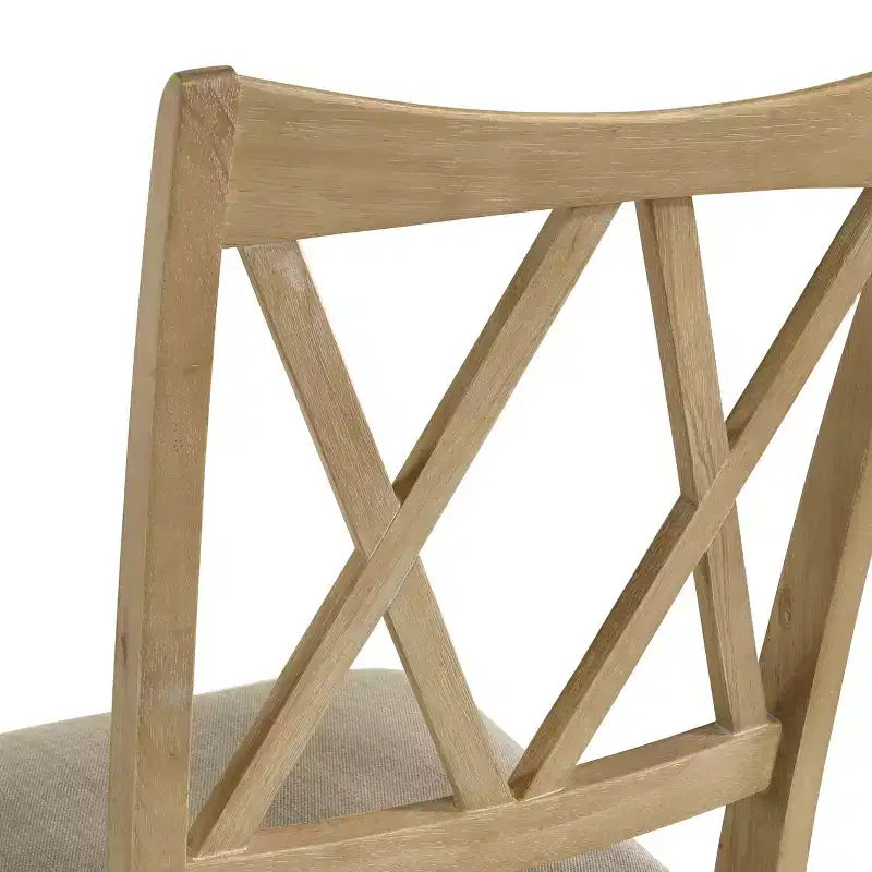 Sedia da pranzo in rovere chiaro con schienale a croce, imbottita beige, set da 2