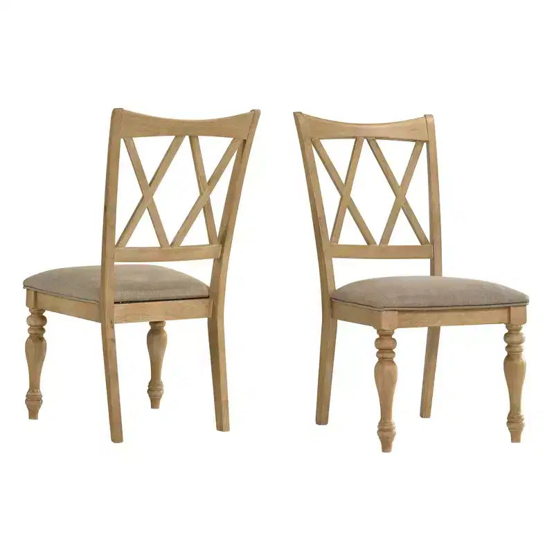 Sedia da pranzo in rovere chiaro con schienale a croce, imbottita beige, set da 2