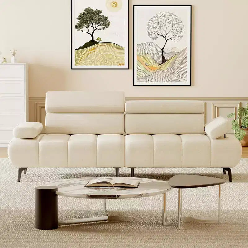 Divano componibile in pelle PU beige, 3 posti, design sdoppiato