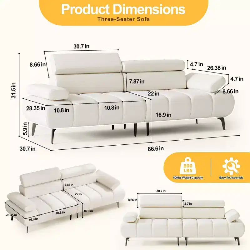 Divano componibile in pelle PU beige, 3 posti, design sdoppiato