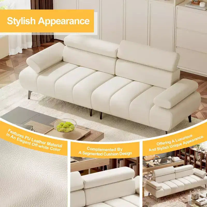 Divano componibile in pelle PU beige, 3 posti, design sdoppiato