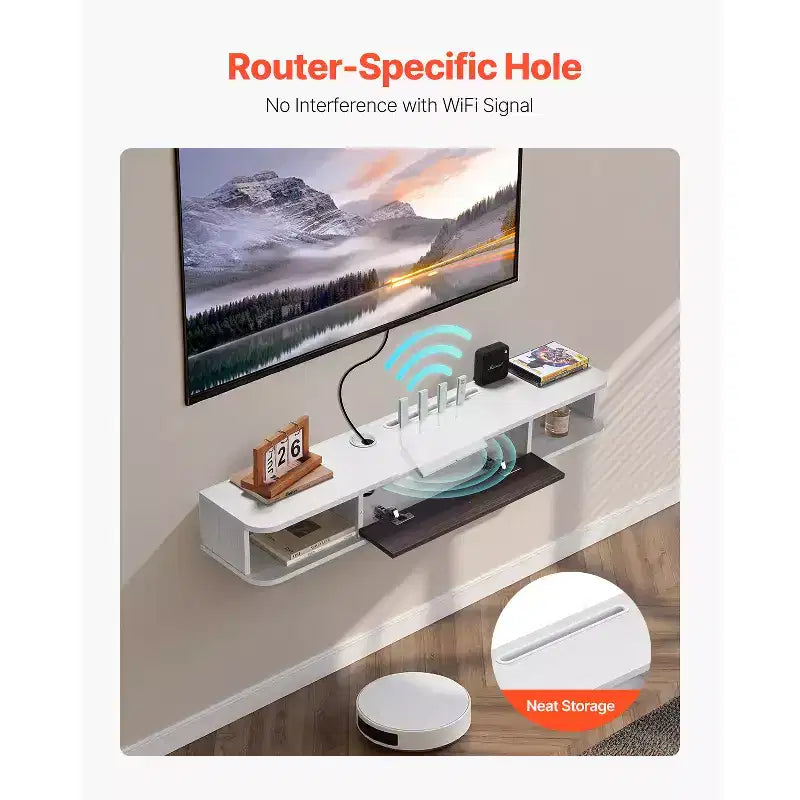 Mobile TV sospeso a parete bianco con armadietto contenitore, adatto fino a 47 pollici