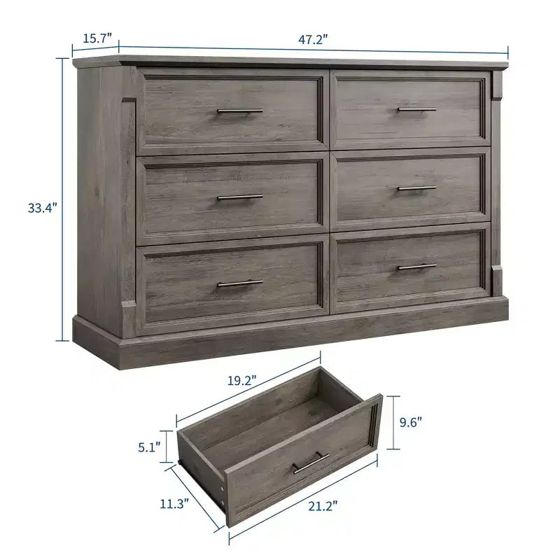 Comò rustico marrone a 6 cassetti, stile farmhouse, adatto per 1-2 persone