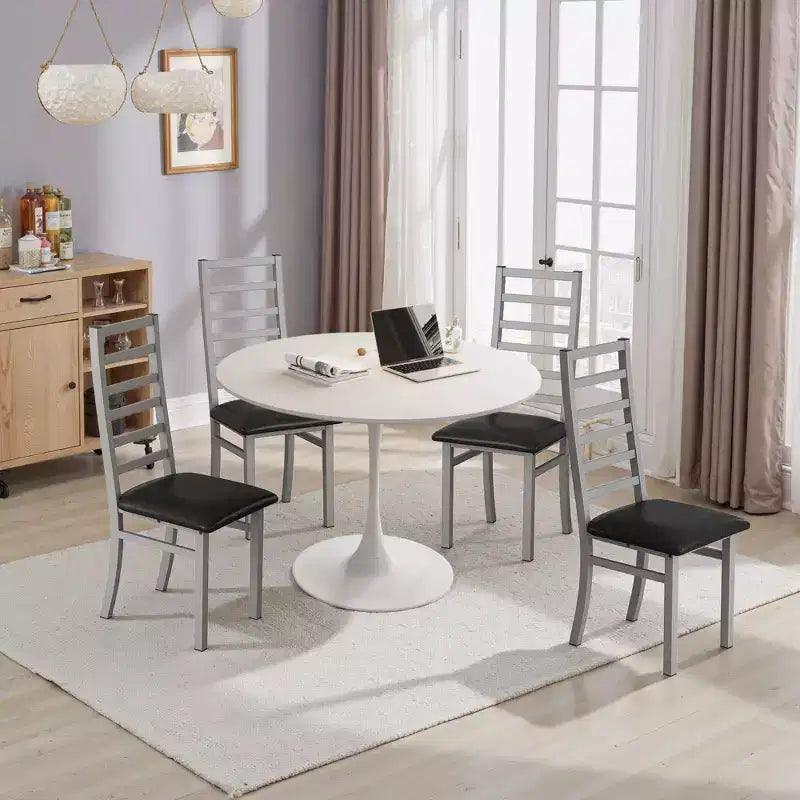Sedia da pranzo grigia in ecopelle senza braccioli con schienale alto, set da 4