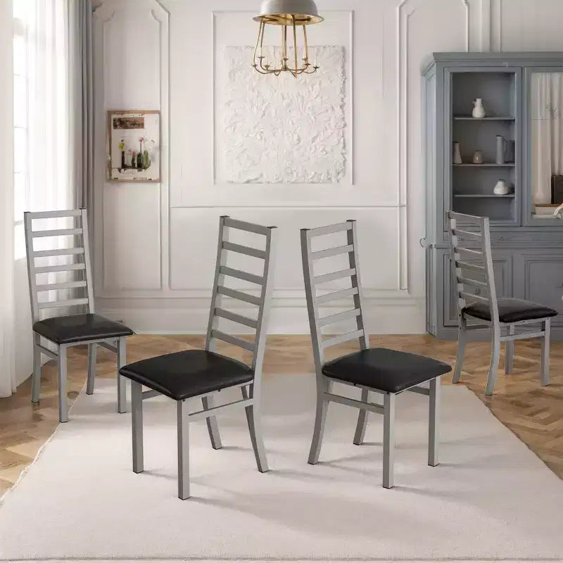 Sedia da pranzo grigia in ecopelle senza braccioli con schienale alto, set da 4