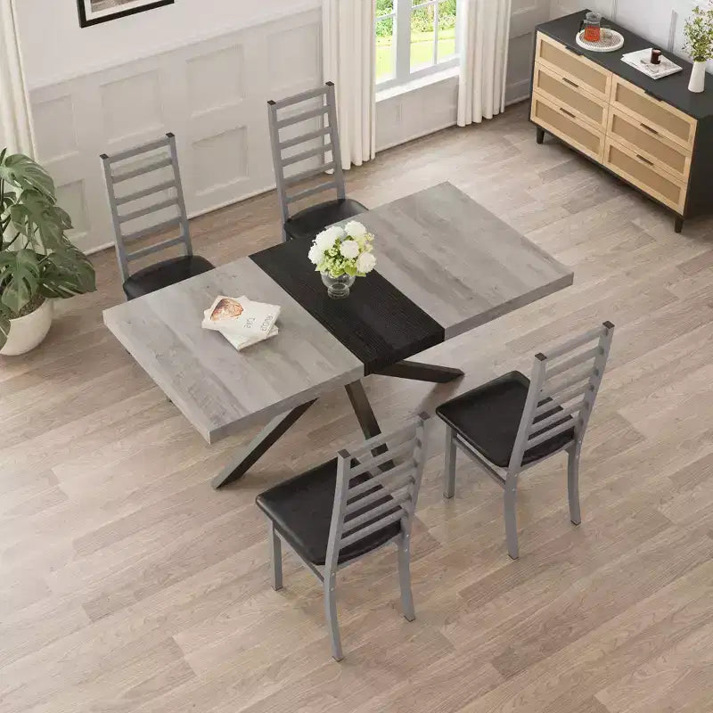 Sedia da pranzo grigia in ecopelle senza braccioli con schienale alto, set da 4