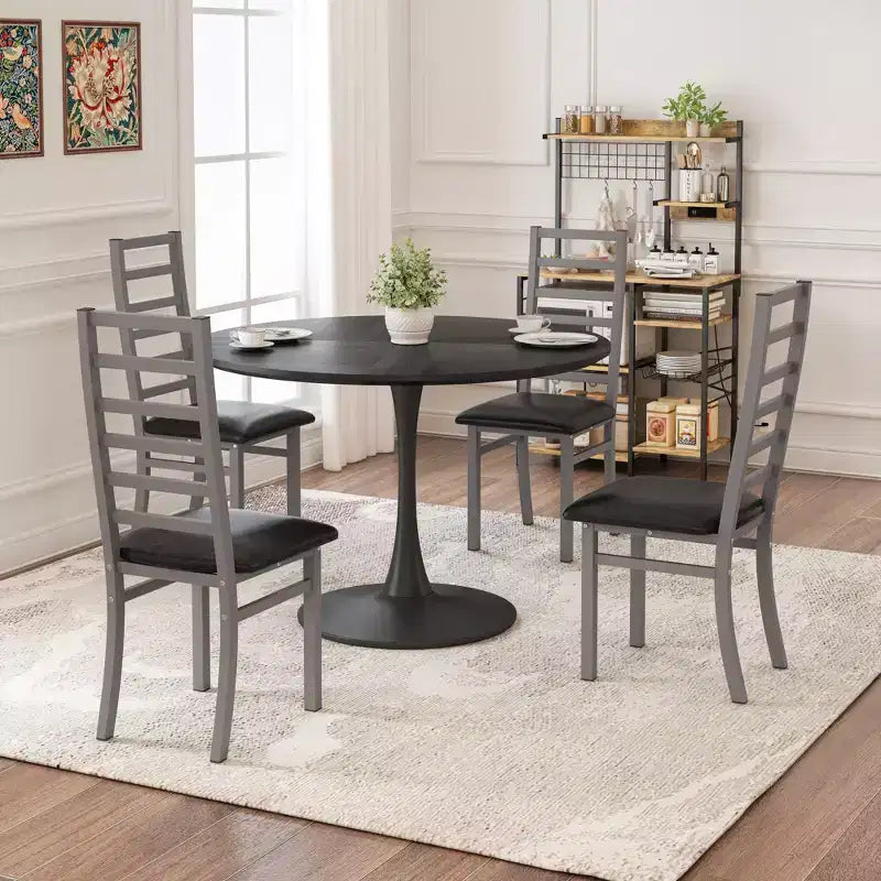 Sedia da pranzo grigia in ecopelle senza braccioli con schienale alto, set da 4