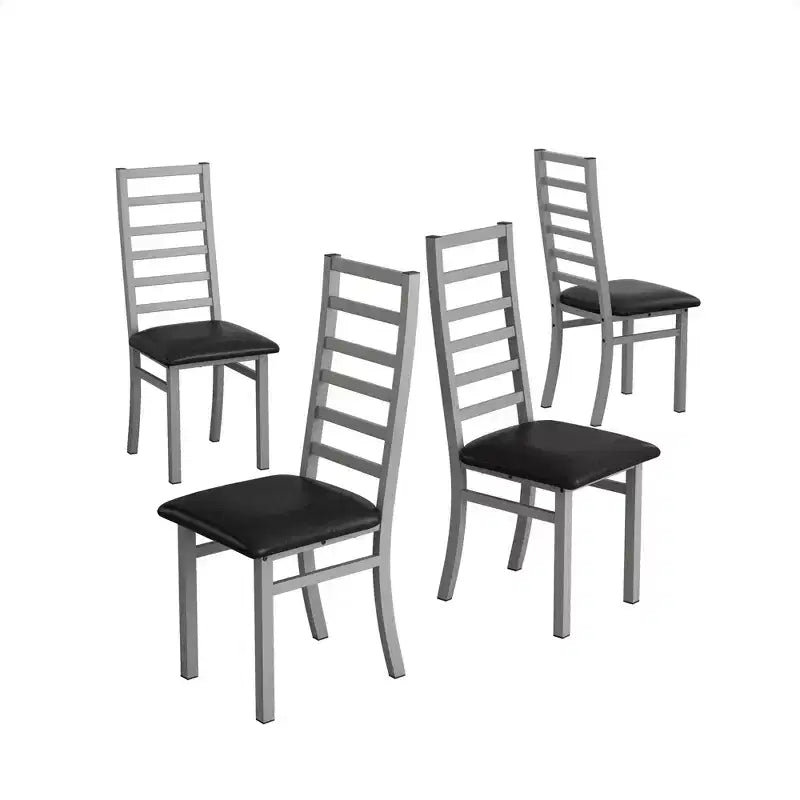 Sedia da pranzo grigia in ecopelle senza braccioli con schienale alto, set da 4
