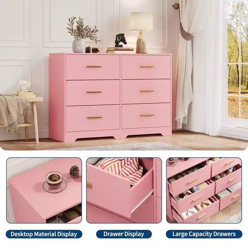Cassettiera a 6 cassetti, nera/rosa/bianca/effetto legno, da terra, per 1 utente