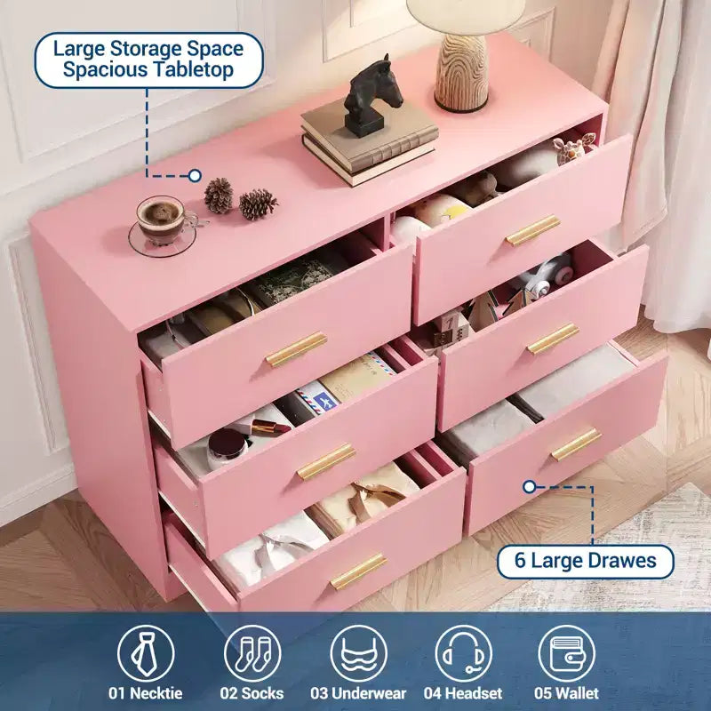 Cassettiera a 6 cassetti, nera/rosa/bianca/effetto legno, da terra, per 1 utente