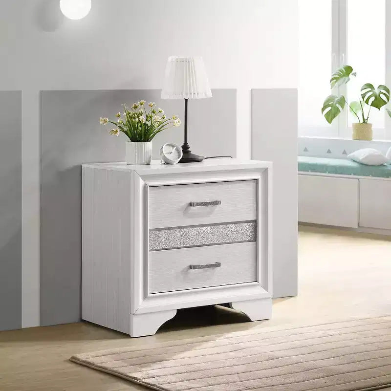Comodino a 2 cassetti bianco/nero, singolo