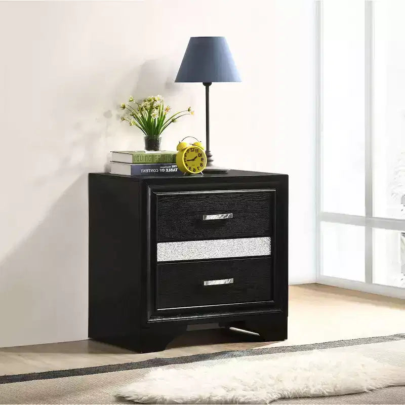 Comodino a 2 cassetti bianco/nero, singolo