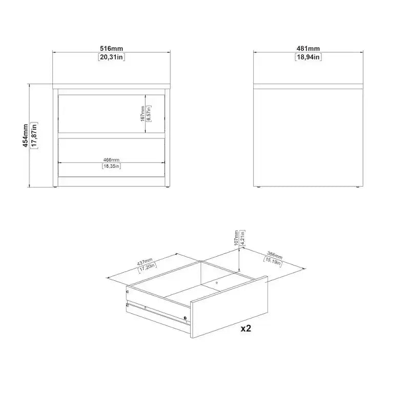Comodino a 2 cassetti White / Jackson Hickory, 1 pezzo