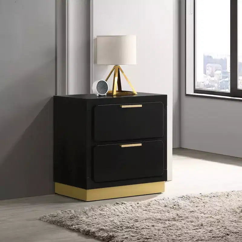 Comodino a 2 cassetti nero e oro, singolo