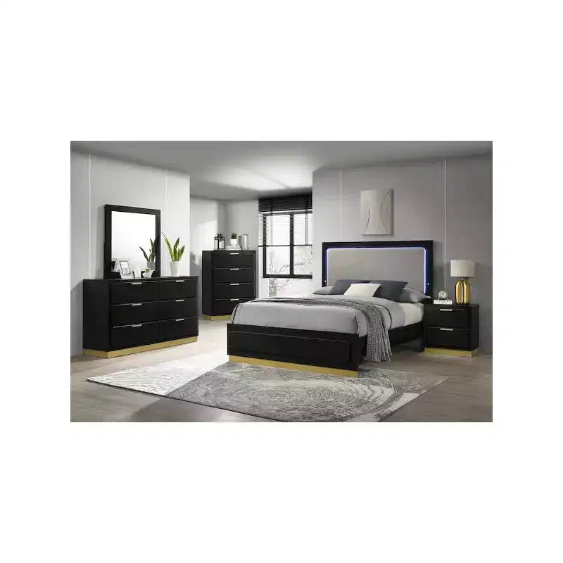 Comodino a 2 cassetti nero e oro, singolo