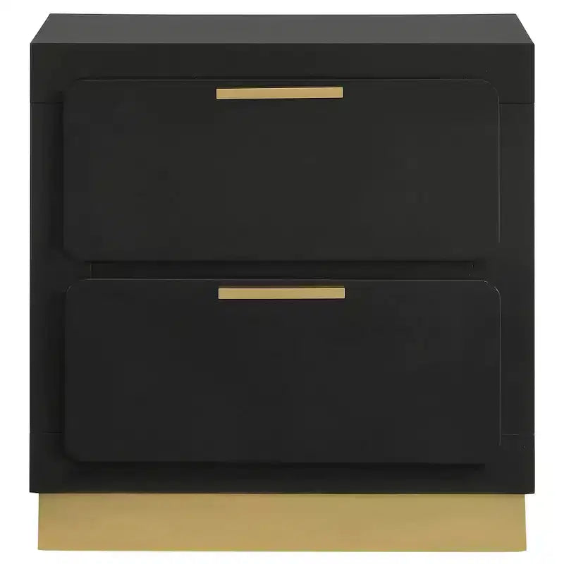 Comodino a 2 cassetti nero e oro, singolo