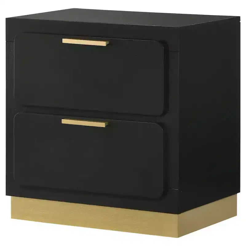 Comodino a 2 cassetti nero e oro, singolo