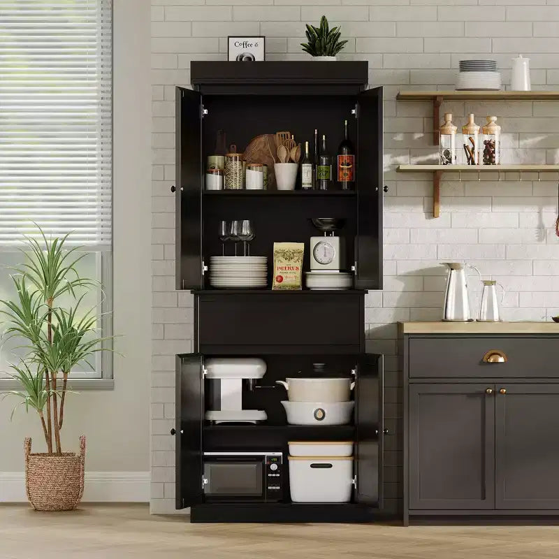 Mobiletto alto nero con anta in rattan, indipendente, singolo
