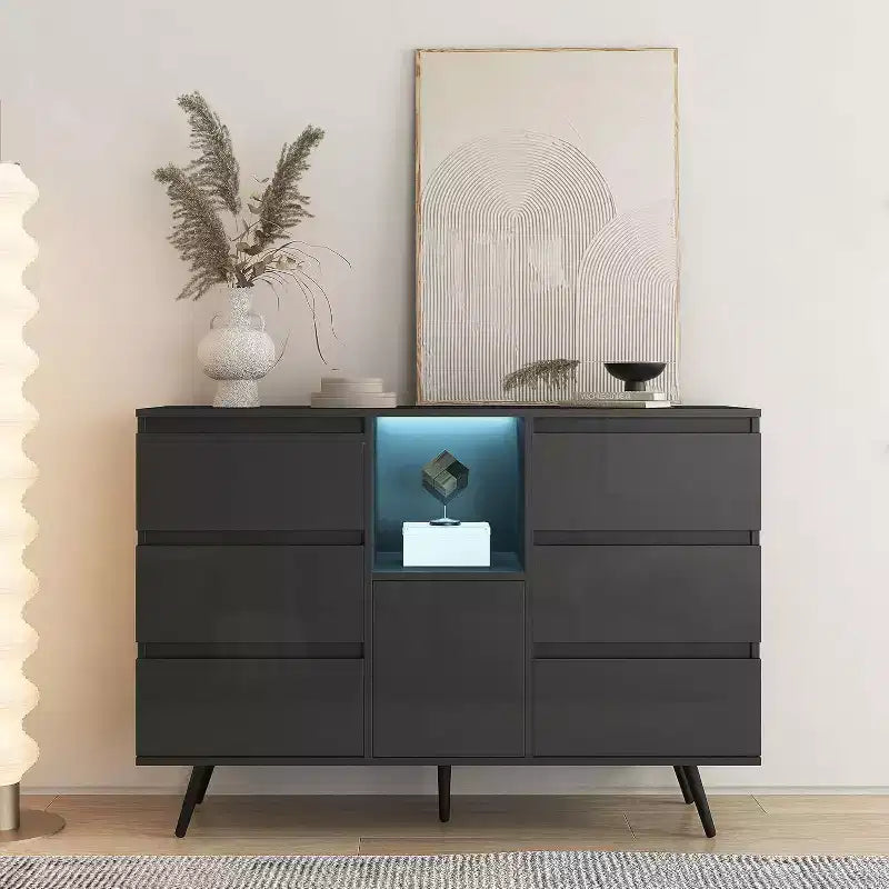 Acekool Modern Sideboard Cabinet with LED Lights, High-Gloss Storage Buffet for Kitchen, Dining & Living Room