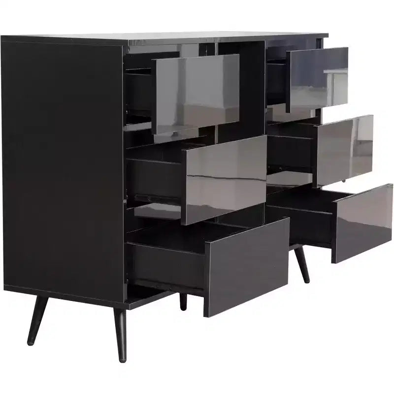 Credenza bianca lucida con luci LED, mobile contenitore a 6 cassetti