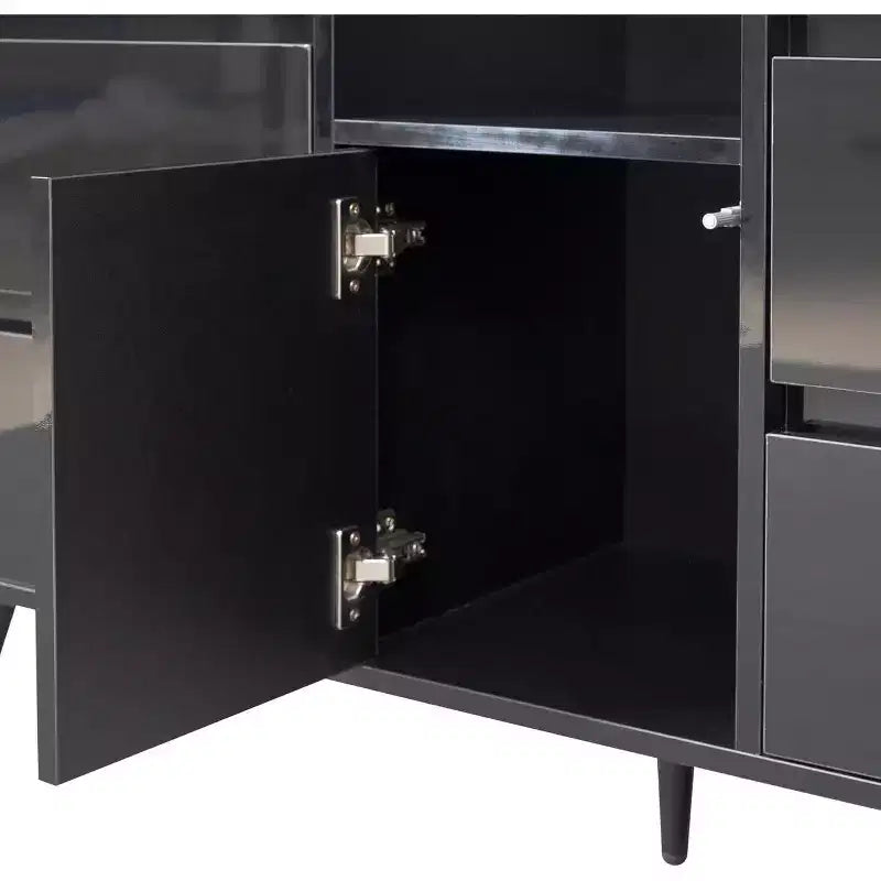 Credenza bianca lucida con luci LED, mobile contenitore a 6 cassetti