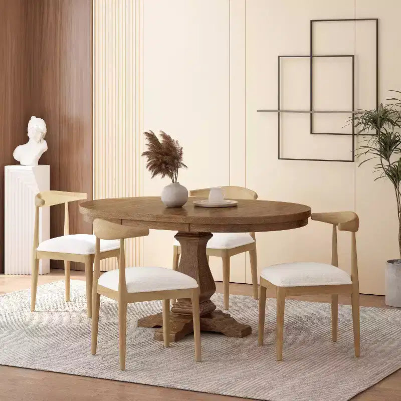 Set da pranzo espandibile 5 pezzi per 4 persone, con piedistallo rotondo, beige/avorio