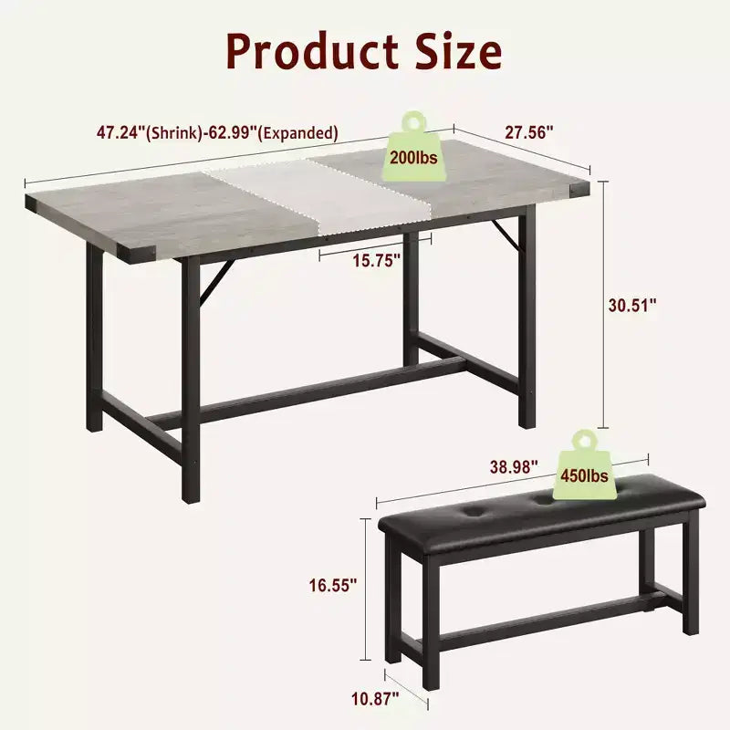 Set tavolo da pranzo allungabile nero/grigio/bianco con 2 panche imbottite, 4-6 posti