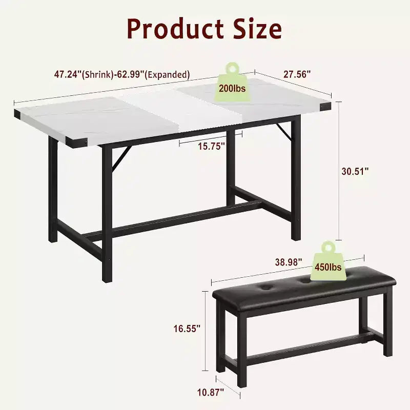 Set tavolo da pranzo allungabile nero/grigio/bianco con 2 panche imbottite, 4-6 posti
