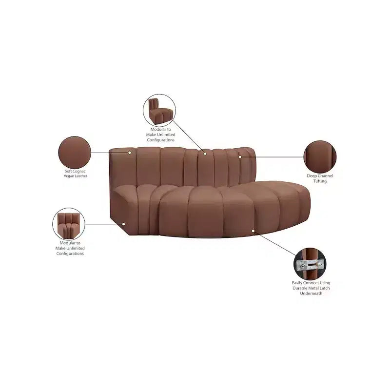 Divano modulare in similpelle color Cognac, 1 posto