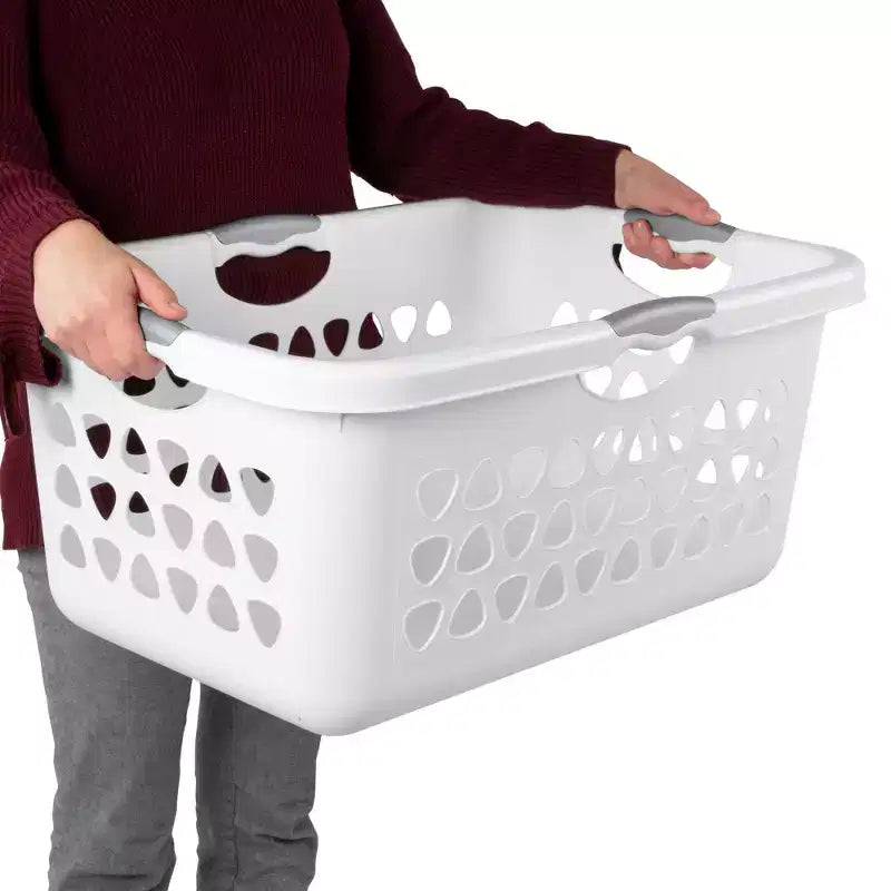 Cesta portabiancheria in plastica bianca rettangolare con manici, per 1 persona, confezione da 8