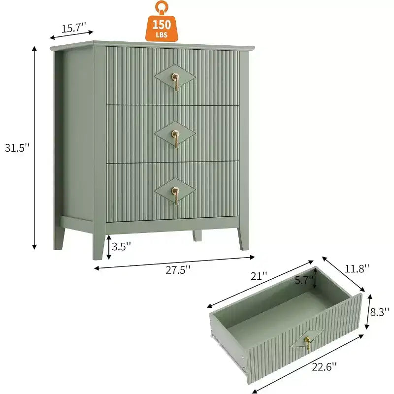 Cassettiera scanalata in legno | Nero/Bianco/Grigio/Verde/Naturale | 3–7 cassetti | Per 1