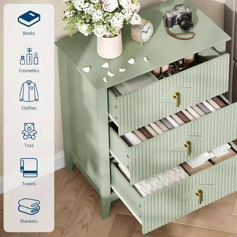 Cassettiera scanalata in legno | Nero/Bianco/Grigio/Verde/Naturale | 3–7 cassetti | Per 1