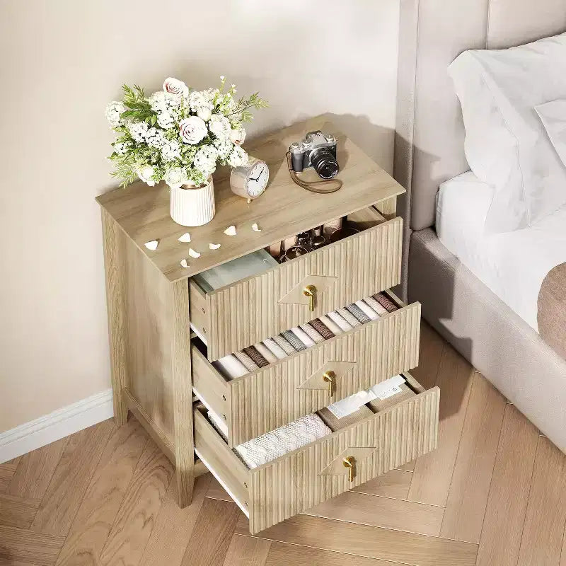 Cassettiera scanalata in legno | Nero/Bianco/Grigio/Verde/Naturale | 3–7 cassetti | Per 1