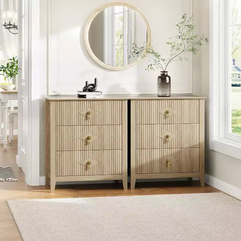 Cassettiera scanalata in legno | Nero/Bianco/Grigio/Verde/Naturale | 3–7 cassetti | Per 1