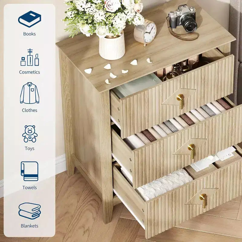 Cassettiera scanalata in legno | Nero/Bianco/Grigio/Verde/Naturale | 3–7 cassetti | Per 1