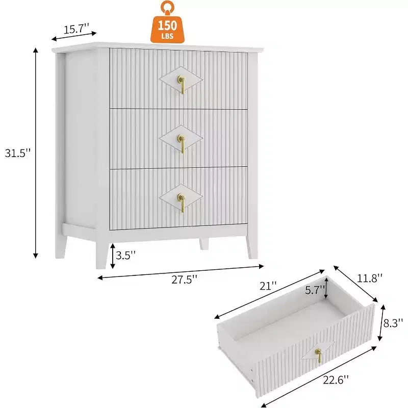 Cassettiera scanalata in legno | Nero/Bianco/Grigio/Verde/Naturale | 3–7 cassetti | Per 1