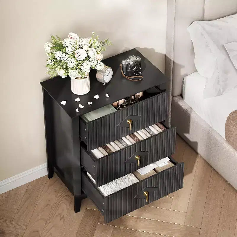 Cassettiera scanalata in legno | Nero/Bianco/Grigio/Verde/Naturale | 3–7 cassetti | Per 1