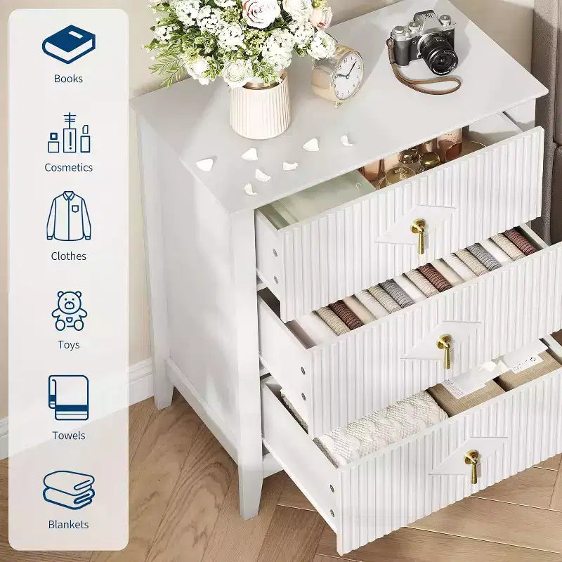 Cassettiera scanalata in legno | Nero/Bianco/Grigio/Verde/Naturale | 3–7 cassetti | Per 1