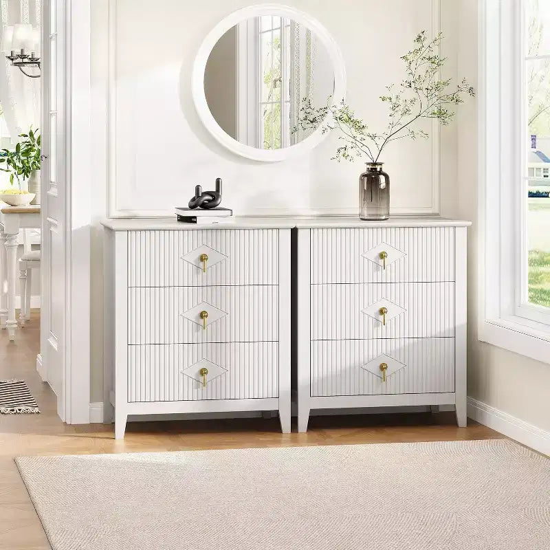 Cassettiera scanalata in legno | Nero/Bianco/Grigio/Verde/Naturale | 3–7 cassetti | Per 1