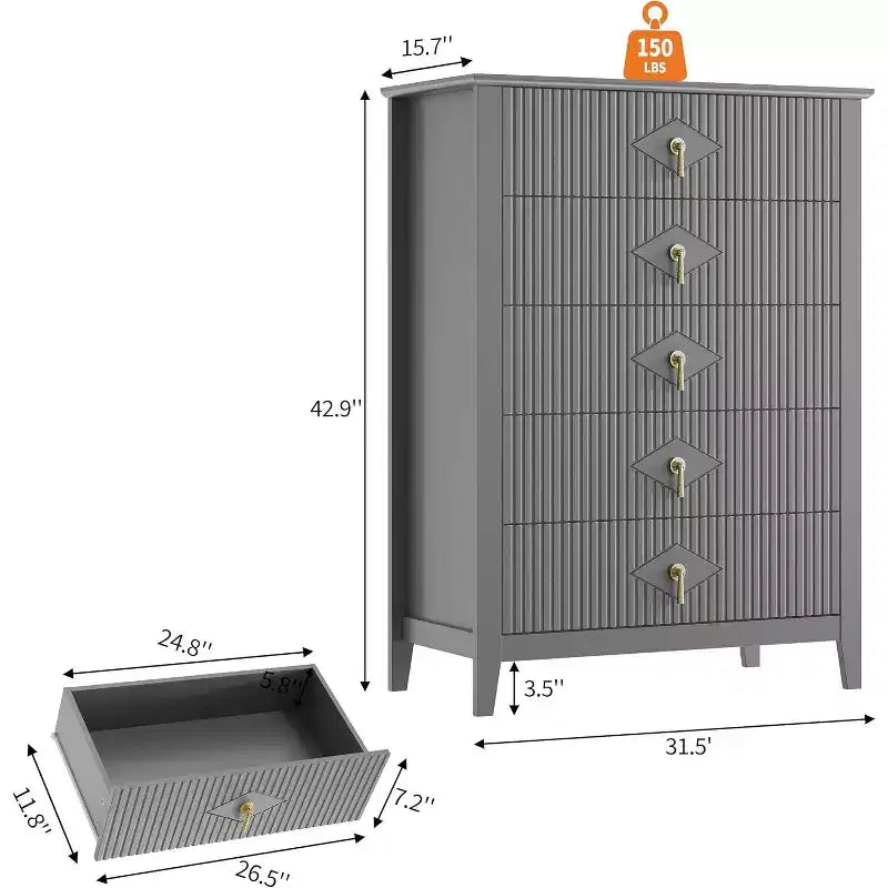 Cassettiera scanalata in legno | Nero/Bianco/Grigio/Verde/Naturale | 3–7 cassetti | Per 1