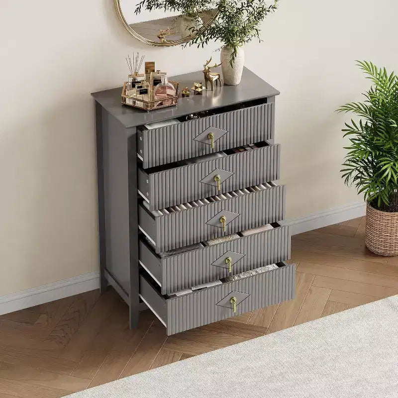 Cassettiera scanalata in legno | Nero/Bianco/Grigio/Verde/Naturale | 3–7 cassetti | Per 1