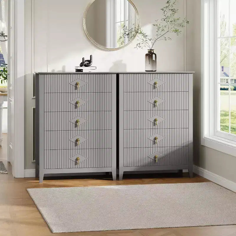 Cassettiera scanalata in legno | Nero/Bianco/Grigio/Verde/Naturale | 3–7 cassetti | Per 1