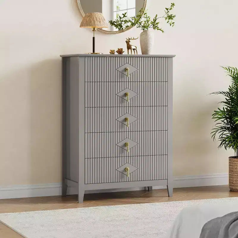 Cassettiera scanalata in legno | Nero/Bianco/Grigio/Verde/Naturale | 3–7 cassetti | Per 1
