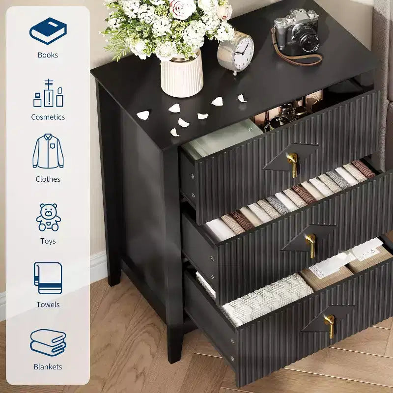 Cassettiera scanalata in legno | Nero/Bianco/Grigio/Verde/Naturale | 3–7 cassetti | Per 1