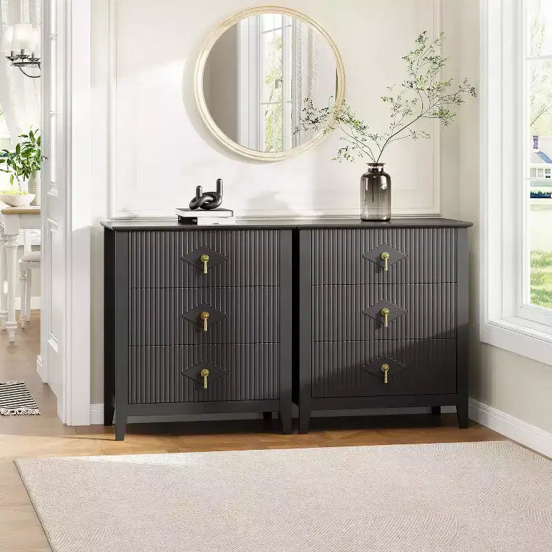 Cassettiera scanalata in legno | Nero/Bianco/Grigio/Verde/Naturale | 3–7 cassetti | Per 1