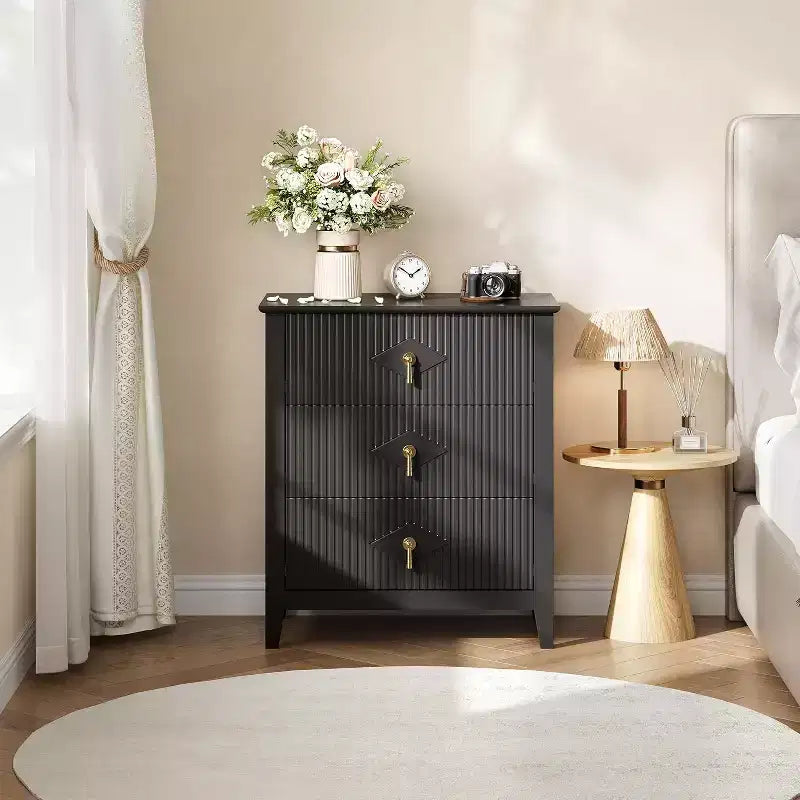 Cassettiera scanalata in legno | Nero/Bianco/Grigio/Verde/Naturale | 3–7 cassetti | Per 1