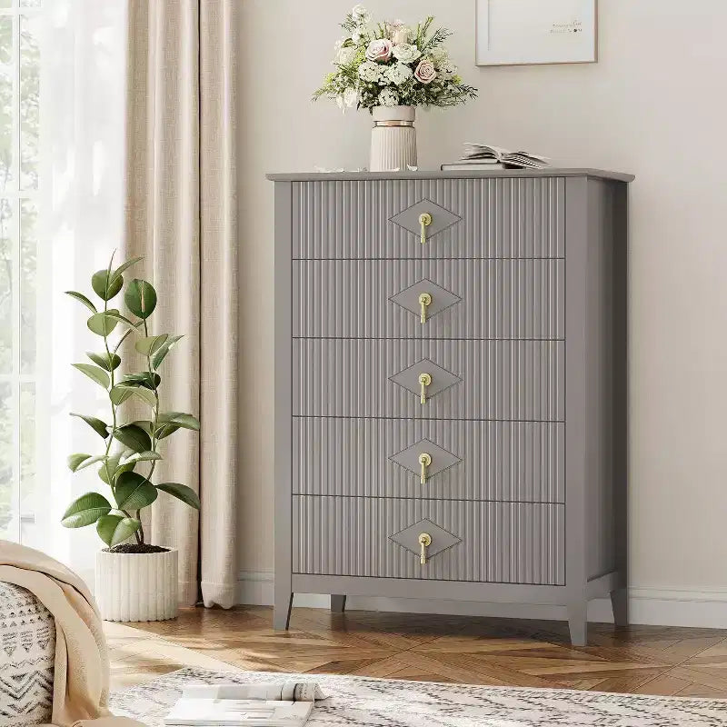 Cassettiera scanalata in legno | Nero/Bianco/Grigio/Verde/Naturale | 3–7 cassetti | Per 1