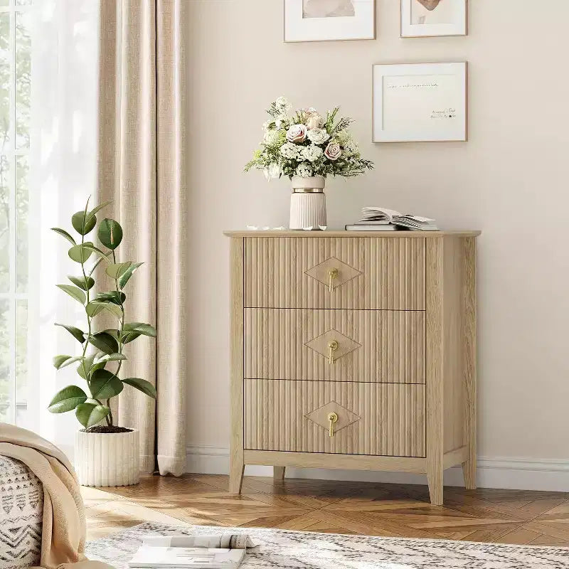 Cassettiera scanalata in legno | Nero/Bianco/Grigio/Verde/Naturale | 3–7 cassetti | Per 1