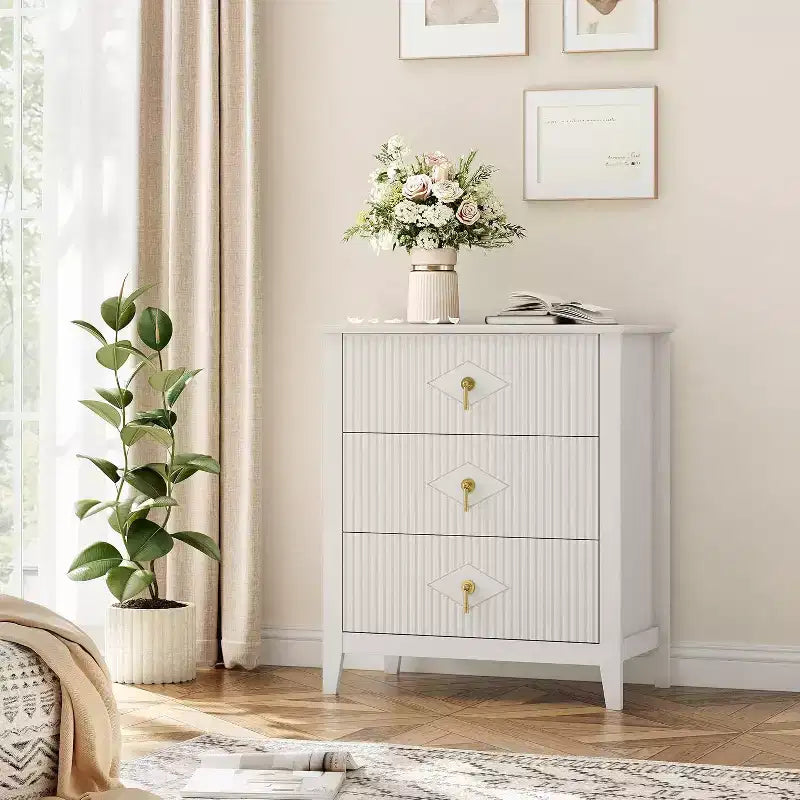Cassettiera scanalata in legno | Nero/Bianco/Grigio/Verde/Naturale | 3–7 cassetti | Per 1